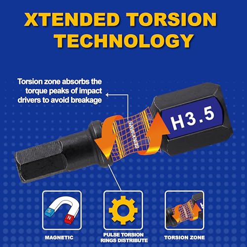 GEINXURN 22 Pieces 1 in./2In Multi Hex Head Impact Tough Magnetic Allen Wrench Drill Bits Set, Metric Power Bits Set, S2 Steel Hex Screwdriver Bit Set with 3”6”Extension Bit Holder - size: M-22