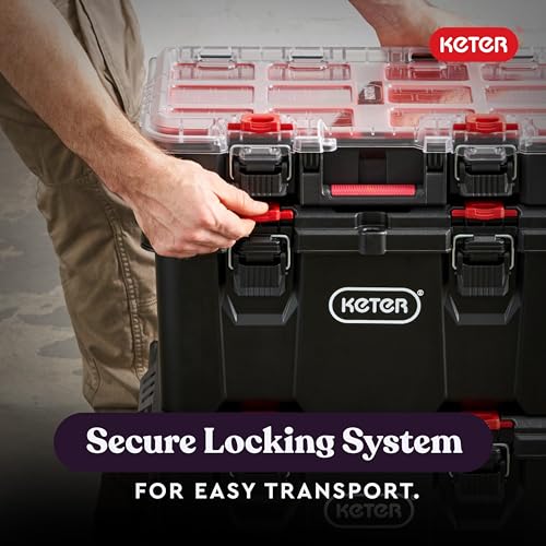 Keter Stack N Rolling Tool Box Modular Storage System 3 Piece - color: Black/Red, size: 3PC System