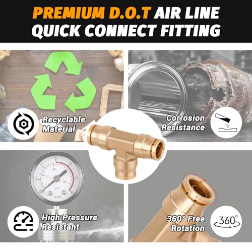 Brass DOT 5/8" Tee Union Push to Connect Air Brake Line Fitting - color: DOT Union Tee, size: 5/8" Od