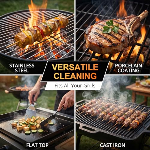 Cordless Electric Grill Brush, Dual-Speed Rechargeable Cleaner with LED Light & Replaceable Heads, Waterproof BBQ Scrubber for Outdoor Grilling - size: GB-02