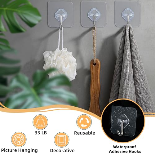 DKHDBD Adhesive Wall Hooks 50 Pack Heavy Duty Stainless Waterproof