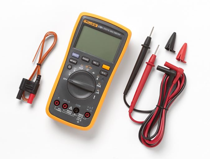 Fluke 17B+ Digital Multimeter, for Electrical Applications, Measures AC/DC Voltage 1000V, Current Measurements to 10A, Resistance, Continuity, Diode, Capacitance, Frequency, and Temperature Testing