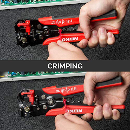 NEIKO 01924A 3-in-1 Automatic Wire Stripper, Cutter, and Crimping Tool, Auto Self-Adjusting Pliers that Cut up to 10 AWG - style: 3-in-1 Auto Wire Strippers, Red