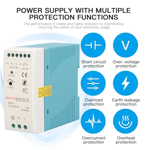 MAKERELE MDR 24V AC to DC DIN Rail Power Supply 60W - style: 60W-24V