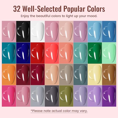 JODSONE Gel Nail Polish Kit with U V Light 32 Colors Gel Polish Nail + 4 Functional Adhesive Bottles Kit Soak Off Manicure Tools Gifts for Women - color: KIT-01