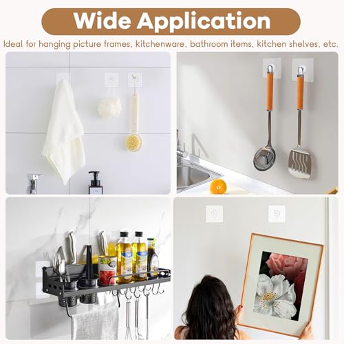 22 Pcs Drill Free Adhesive Wall Hooks, 40 lb Capacity Picture Hanging Hooks, Heavy Duty Picture Hangers Without Nails Strong Hold for Bathroom, Kitchen & Entryway - size: 2.6 inch