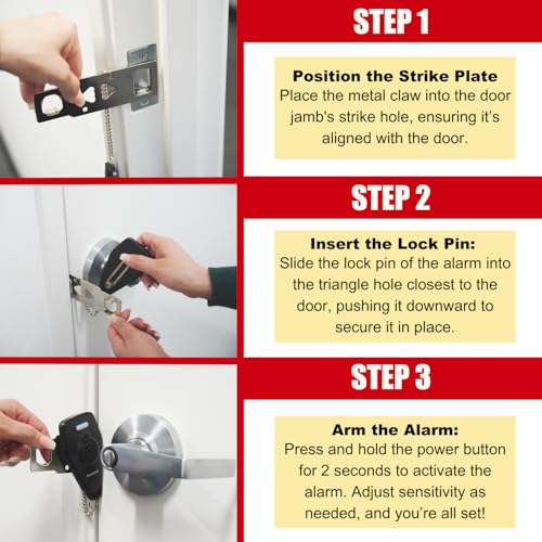 Door Security Bar & Portable Door Lock with Alarm (White) – High-Grade Iron Door Jammer & 130dB Alarm for Home, Apartment, Hotel & Travel Safety – (Black)
