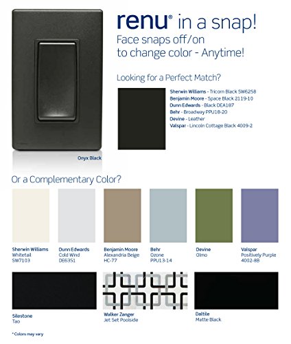 Leviton Renu One-Gang Screwless Snap-On Wallplate, REWP1-OB, Onyx Black - color: Onyx Black, size: 1 Gang