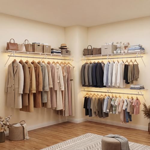 COSTWAY Closet Shelves Wall Mounted, Ventilated Shelf with Hanging Rod | Metal Wire Shelving Kit, Wire Wall Shelf for Laundry Room, Bedroom, Home, Mounting Accessories Included (6 ft x 12 in) - size: 6 ft x 12 in