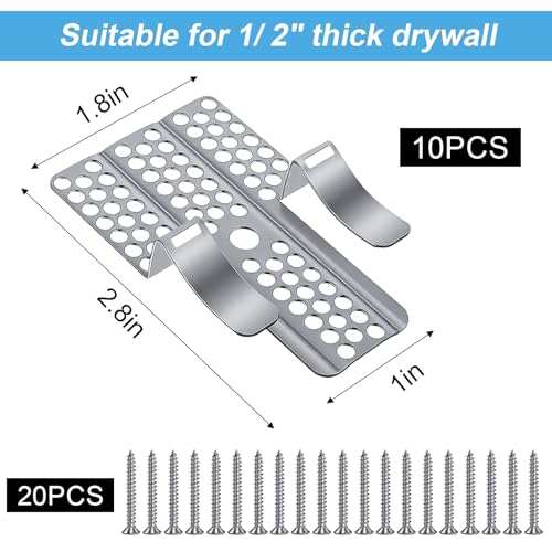 10 Pack Drywall Repair Clips, 1/2 Inch Drywall Patch Clips, with 20 Screws