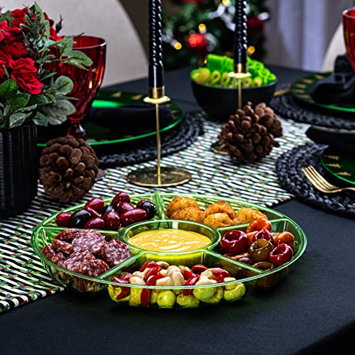 Plasticpro 6 Sectional Round Plastic Serving Tray/Platter (2, Green) - color: Green
