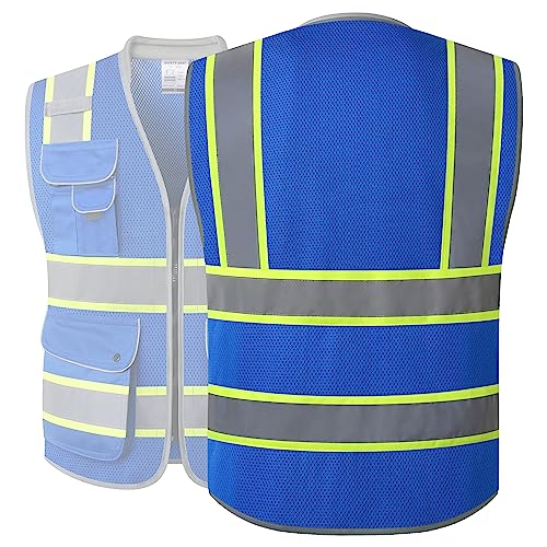 JKSafety Hi Vis Safety Vest for Men Women Cushioned Collar JK101 Blue M - color: Jk101-blue, size: Medium