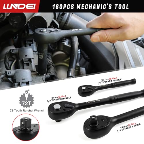 LLNDEI 160Pc Mechanics Socket Set 1/2 1/4 3/8" Drive Metric - size: 160-Piece 1/2" & 3/8" & 1/4" Drive Socket Set