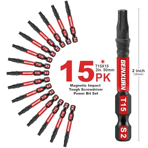 Geinxurn 15 Pieces T15 Impact Tough Magnetic Screwdriver Bit Set, 2 In. #15 Torx Head Power Bit Set, S2 Alloy Steel T15 Star Bit Set - size: 2"-15PCS, style: T15