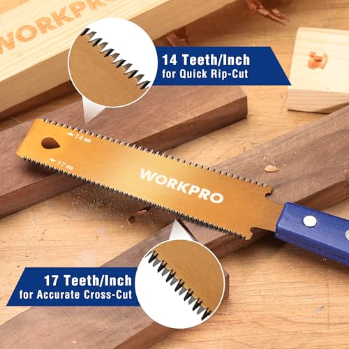 WORKPRO 6 Inch Japanese Pull Saw, Double-Edged Hand Saw for Wood Cutting with 14&17 TPI, SK5 Flexible Blade Flush Cut Saw with Non-Slip Beech Handle, Narrow Head for Fine Woodworking - size: 6'' - Narrow Head