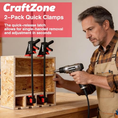 Bar Clamps Wood Clamps for Woodworking 24" One Hand Clamp/Spreader - 2-pack Quick Clamps E-Z Hold Bar Clamps Set F Clamp with 300 lbs Load Limit Medium Duty