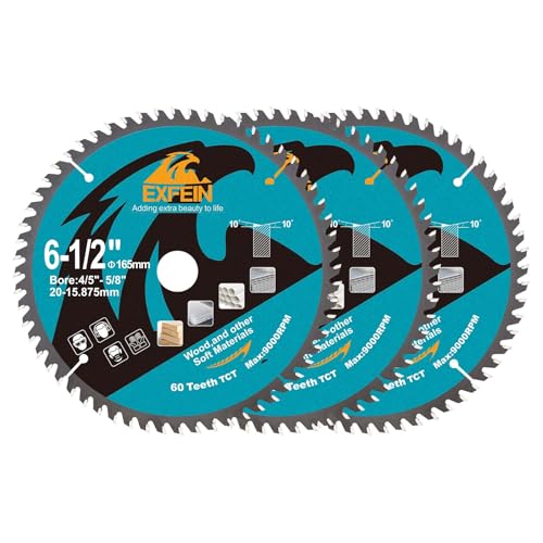 6-1/2 Inch Miter/Table Saw Blades 3pcs, 60 Teeth ATB TCT Fine Finish Wood Cutting Circular Saw Blade with 4/5|5/8 Inch Arbor - size: 165mm 60T
