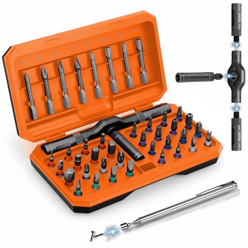 Magnetic Screwdriver Set, 42 in 1 T Handle Ratchet Screwdriver with S2 Steel Multi Bits, Compact Repair Tool Kit with a Magnetic Pickup Tool for DIY, Furniture, Home Daily Repair (Orange) - color: Orange 43