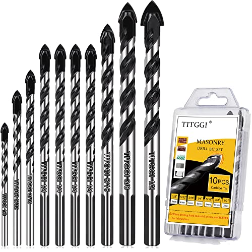10-Piece Masonry Drill Bit Set & Concrete Drill Bit Set, 7 Sizes, 1/8"-1/2" - size: 10 pcs 1/8"-1/2" Masonry Drill Bit Set
