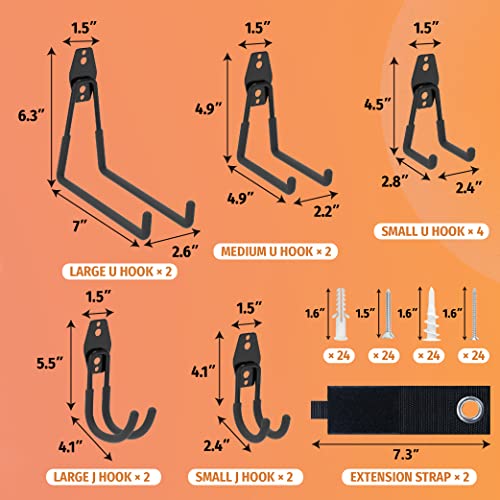 HUHOLE 14PC Garage Hooks Heavy Duty, Utility Garage Storage Hooks, Wall Mount Garage Hooks with Anti-Slip Coating for Hanging Ropes, Bikes, Ladders and Bulk Items. - style: Garage Hook Kit 14 PC