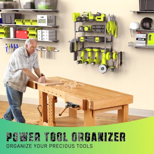 SUNALLY Power Tool Organizer, 4 Drill Holder Wall Mount Tool Storage Rack - style: 4 Drill Holders G