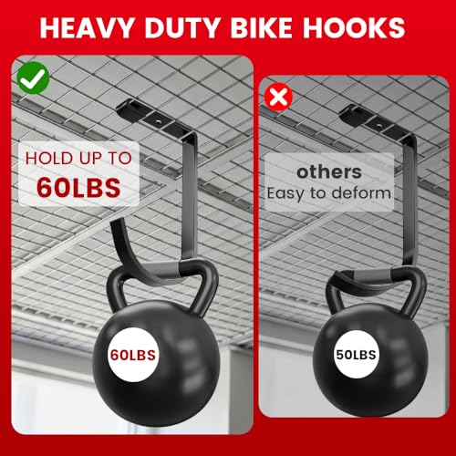 Bike Hooks for Garage Ceiling Mount Rack, Add on Storage Flat Hook, 12 Pack - color: Black-12Pack