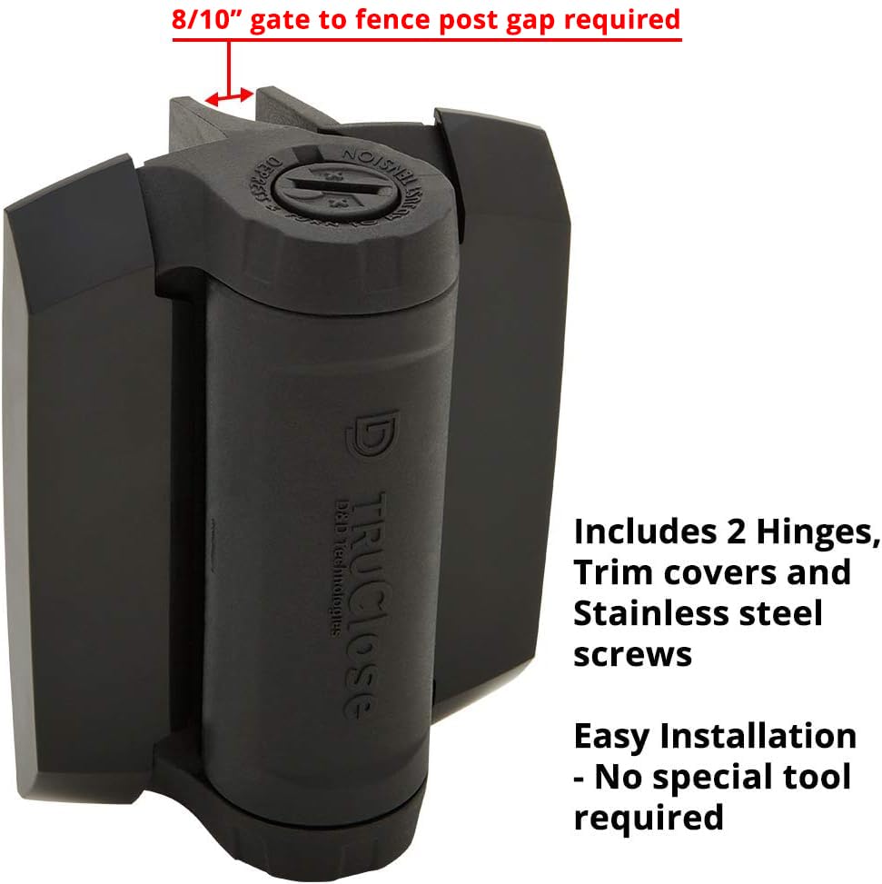 D&D TCHD1AL2S3BTS TruClose Heavy Duty Gate Hinge Square Gates, 2 pcs - color: Black, size: Fixed gate gap is 8/10” – gap = gate frame to post