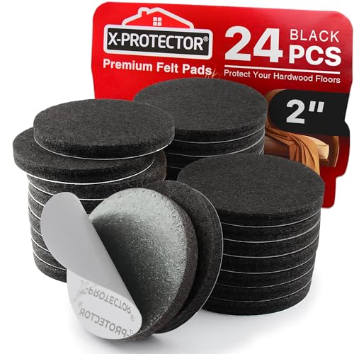 X-Protector Felt Furniture Pads - 24 Pcs 2" - Round Felt Pads - size: 2" 24 Black, Round