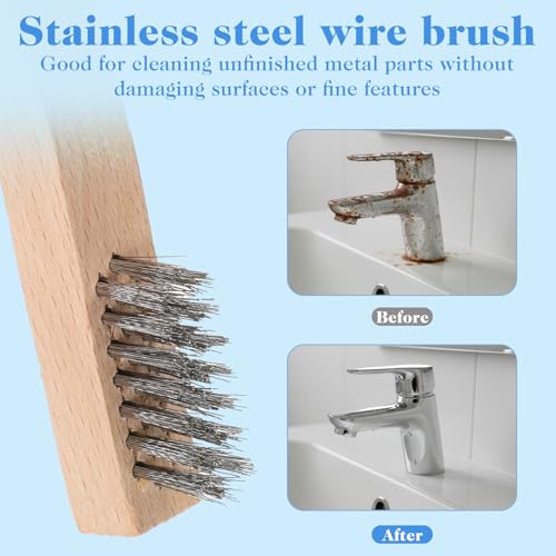 32 Pack Stainless Steel Wire Scratch Brush Set, 7.8 Inch Small Wire Brush with Beech Wood Handle for Rust, Paint, Dirt Removal on Metal and Hard Surfaces