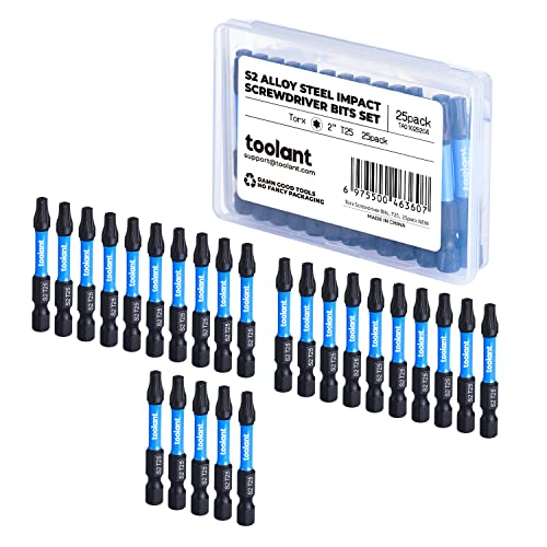 toolant 25PCS T25 2" Impact Torx Bits S2 Steel Security Torx - size: T25(2"*25pcs)
