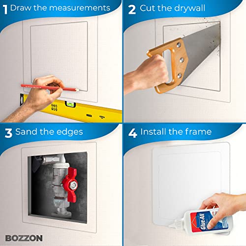 BOZZON Access Panel for Drywall - 12 x 12 in - Wall Hole Cover - Access Door - Plumbing Access Panel for Drywall - Heavy Durable Plastic White - size: 12 x 12