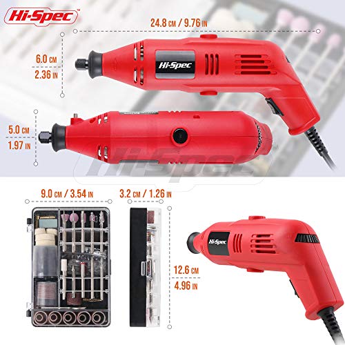 Hi-Spec 130W Corded Power Rotary Multi Tool Kit with Dremel Compatible Bit - color: Red