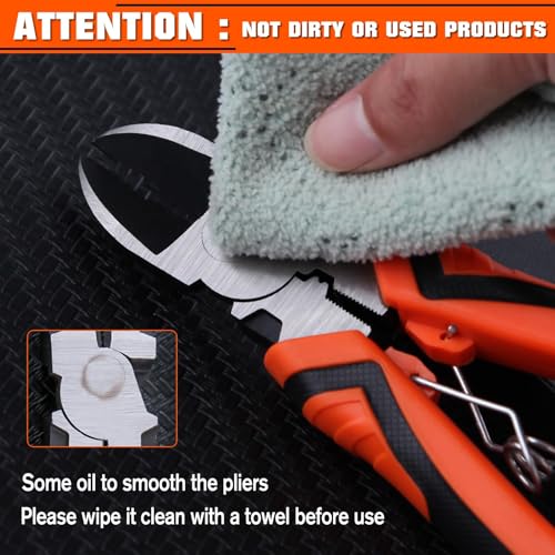 3-in-1 Diagonal Cutting Pliers with Wire Stripper Crimper, 8" Multifunction Electrician Plier Wire Cutter Side Cutting Pliers Cable Cutter with Ergonomic Handle for Electricians and Home