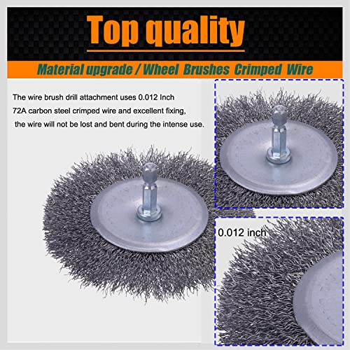 20- Pack Wire Brush Cup Wheels Drill, 1/4 Inch Hex Shank for Rust Removal | 0.012 inch Coarse Carbon Steel, Cleaning Rust and Abrasive, Wire Wheel Brush Drill Attachments