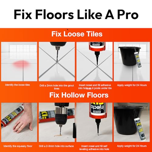 Floor-Fix Pro Injectafix Injection Adhesive for Loose Tiles, Wood, Laminate & LVP Repair Kit