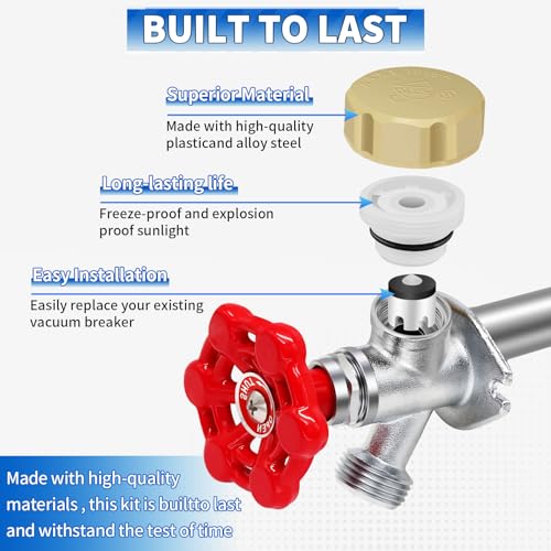 Outdoor Faucet Repair Kit, ASSE 1019-A Vacuum Breaker Outside Faucet Repair Kit, Vacuum Breaker and Handle Replacement Kit for Anti-Siphon Frost-Free Sillcock Valves, Wall Hydrant Complete Service Kit