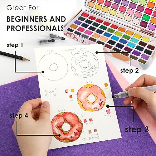 Grabie Watercolor Paint Set of 100 Color with Brush Pens - color: 100 Colors