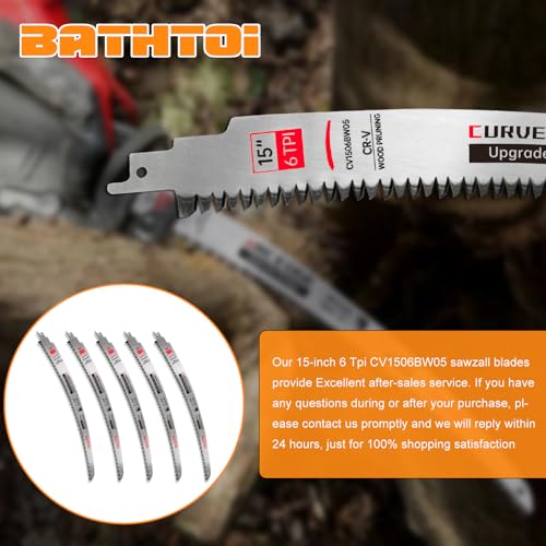 5 Pack 15 Inch 6 Tpi Curved Edge Reciprocating Saw Blades for Tree Pruning