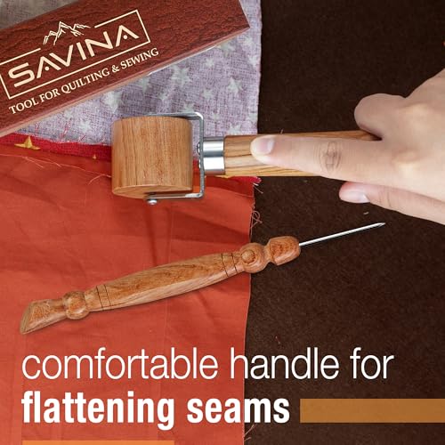 SAVINA 2-Piece Seam Roller & Stiletto Set, Wooden Sewing & Quilting Tools - color: Seam Roller + Stiletto