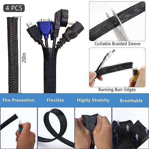 ELII 300PCS Cable Management Kit,4 Cable Sleeve 35 Cable Clips - color: Black