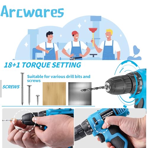 346 Pcs Tool Sets,18V Electric Power Drill Set, Cordless Drill for Men, Household Home DIY Hand Tool Kits,18+1 Clutch Cordless Power Drill Set for Thanksgiving, Christmas,Father's Day (Blue) - color: Blue