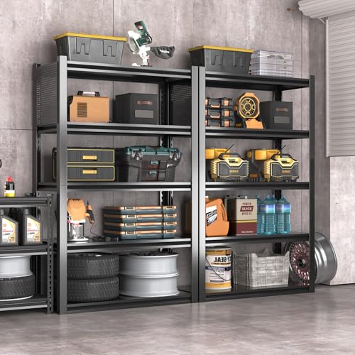 Metal Garage Shelving Unit, Heavy Duty Adjustable Industrial Storage Shelves, Steel Storage Rack for Garage, Warehouse, Basement, Black, 72" H x 47.2" W x 23.6" D, 1 Pack - size: 72"H x 47.2"W x 23.6"D