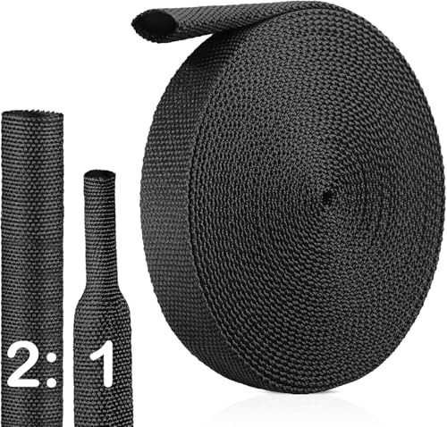 2:1 Heat Shrink Wire Loom Braided Cable Sleeves,Heat Resistant Fabric Woven Shrink Tubing Wiring Harness for Protection Automotive, Harness Cable, Cable Management (1"-16ft) - size: 1"-16ft