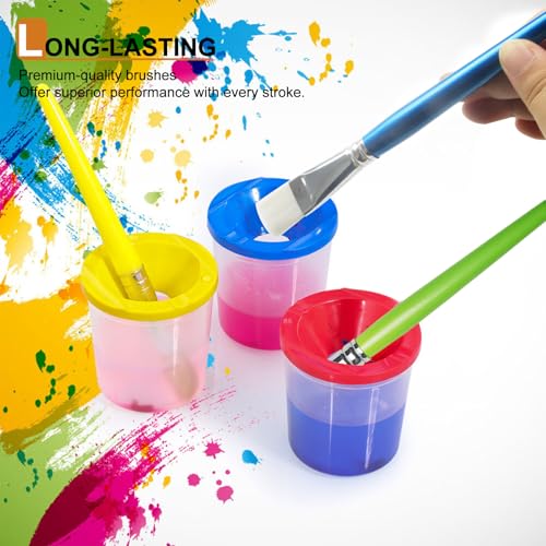 GACDR Kids Paint Brushes Bulk, 36PCS Classroom Paint Brushes for Kids | School bulk kids paint brushes with flat, round and mop styles for classrooms, preschool, washable paint, crafts, acrylic - color: 3 Colors