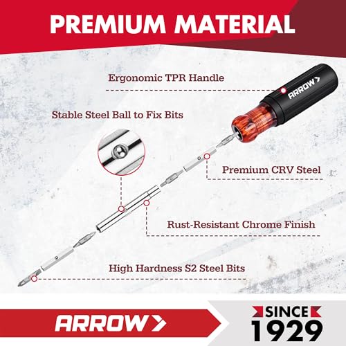 ARROW 2 PCS S2 Steel Screwdriver & Nut Driver Set, Standard & Stubby - size: 11-in-1 Standard & 5-in-1 Stubby, style: 2-Piece Set