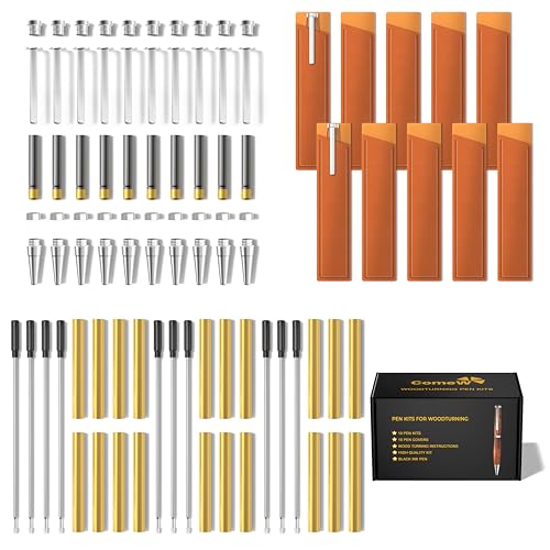 Slimline Woodturning Pen Kit – Premium Silver Twist Set with Black Ink 10 Pack + Bonus Covers – DIY Crafting Supplies for Lathe Turning, Handmade Gifts, and Custom Writing Tools