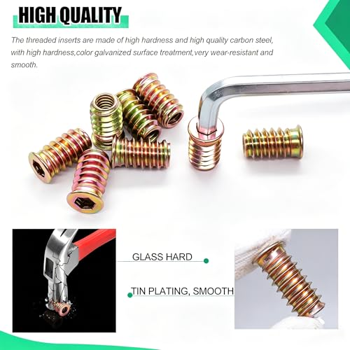 Twidec/60PCS 1/4"-20 Threaded Inserts for Wood Furniture Screw-in Nut Wood Inserts Bolt Assortment Kit with M6 Hex Wrench (1/4"-20 x20mm) N-059-1/4x20 - size: 1/4"-20 x 20mm (60 PCS)