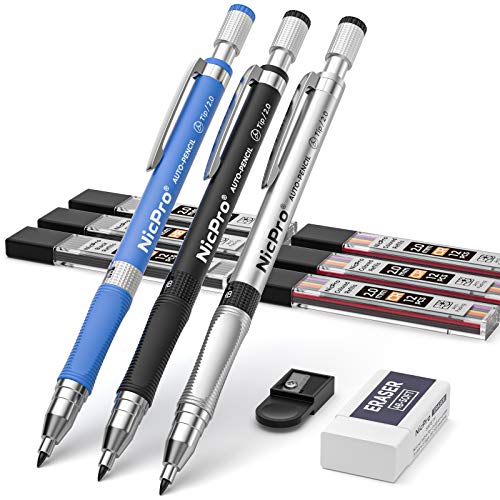 Nicpro 11 Pieces Colors 2mm Mechanical Pencil Set 3 PCS Carpenter Drafting - color: Black & Colors