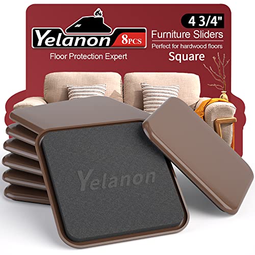 Yelanon Furniture Sliders - 8 pcs-4 3/4” Square Brown Furniture Sliders for Carpet Furniture Pads Heavy Duty Furniture Movers Sliders Reusable Furniture Moving Pads, Floor Protectors for Carpet - size: 8pcs 4.75"brown