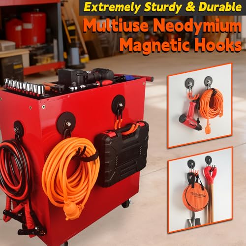 ULIBERMAGNET New Upgraded Ultra-Strong Magnetic Hooks,2 Pack Heavy Duty Ultimate Magnetic Hooks with 40LB Hold for Extension Cord, Hose, Rope, D-Handle Tools, Garden Tools (Orange/3.46inch) - style: Upgraded Orange Large Gaint Strong Hooks